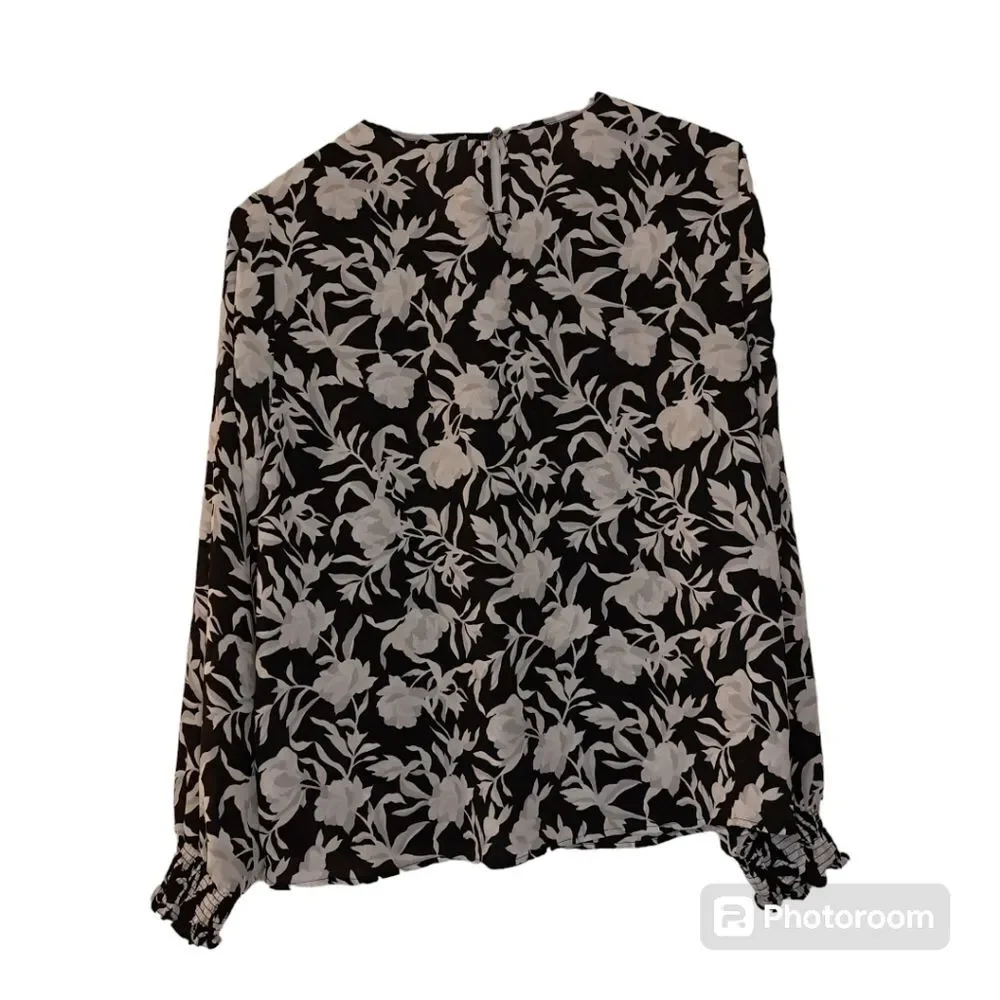 J. Crew Flowy Comfy Long Sleeve Floral Smocked Cuff Blouse - Career Business - M